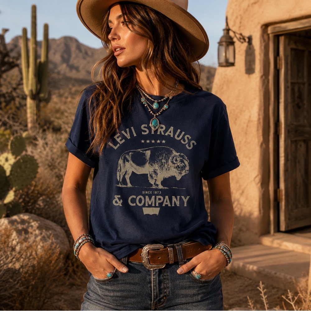 Levi Strauss Americana Bison Graphic Tee Western Desert Vibe Small